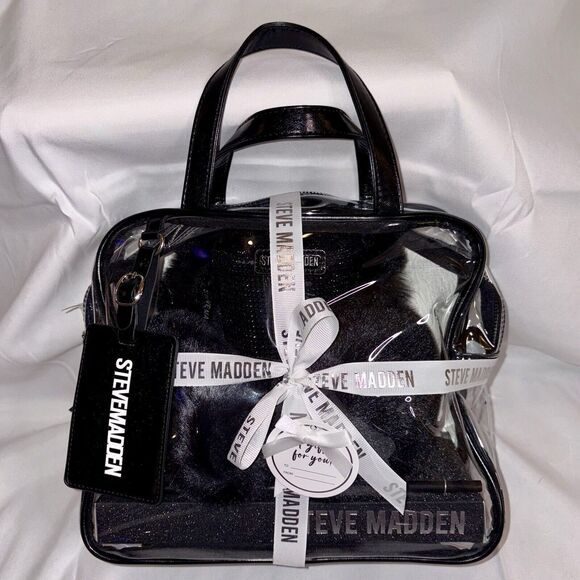 Steve Madden 4 Pc Gift Set: Earmuffs, Clear Tote, Luggage Tag, Tumbler w/ Straw - Picture 1 of 5